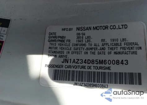 2005 Nissan 350Z Touring from USA, damaged, VIN JN1AZ34D85M600843